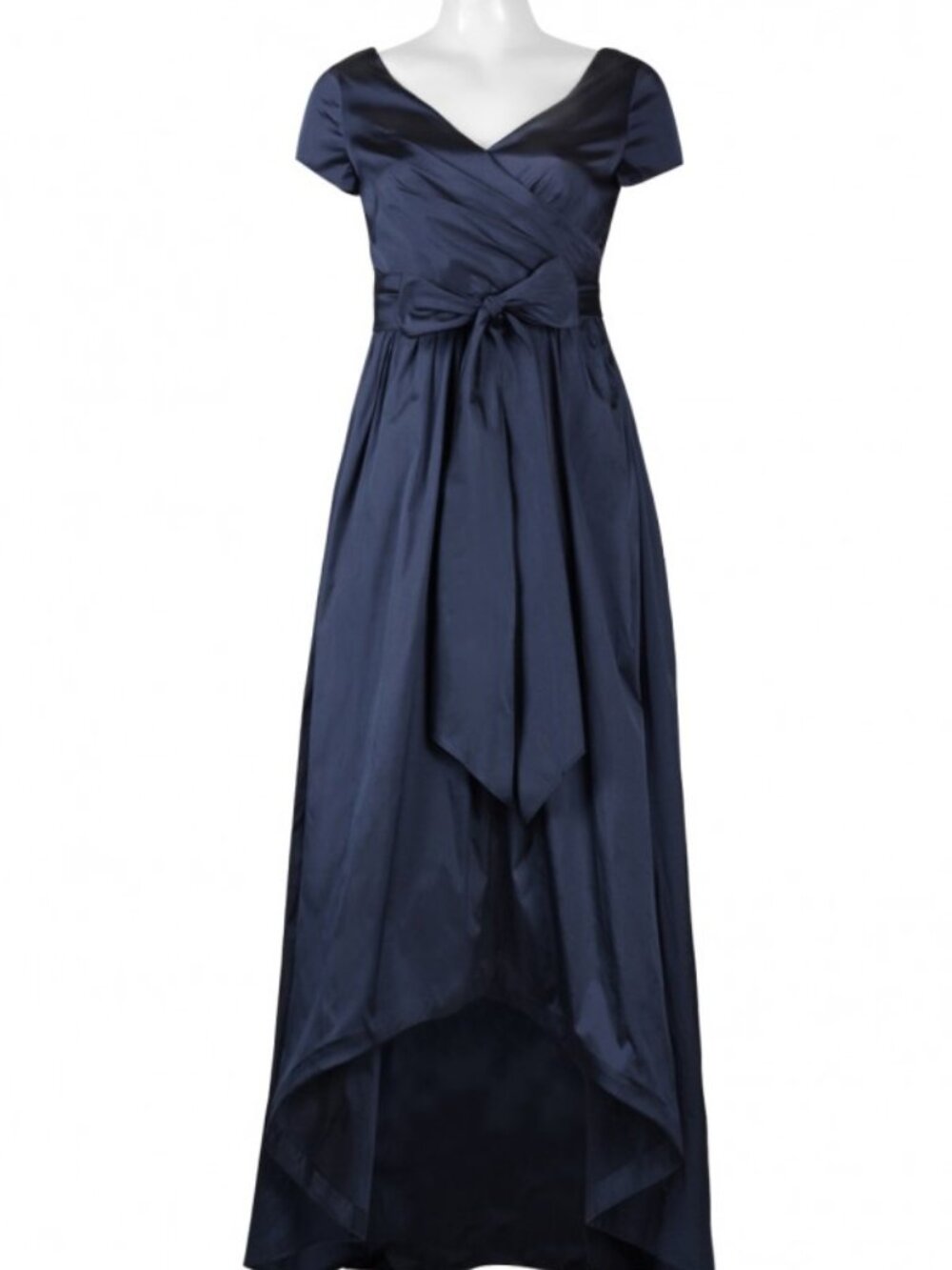 Adrianna Papell V-Neck Short Sleeve Pleated Taffeta Tie-Waist Dress